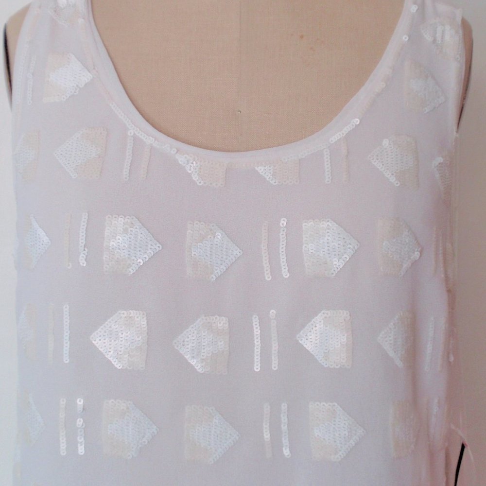 FOREVER 21 SEQUIN WHITE GEORGETTE LAYERED TOP L - Picture 5 of 5